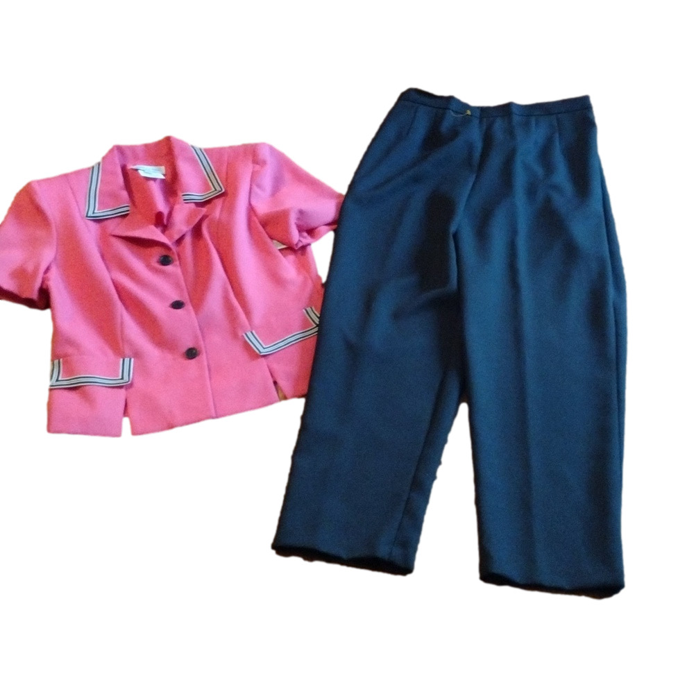 Miss Dorby Pink & Black Vintage 2 Piece Suit Set Career Blazer Pants SIZE 10P